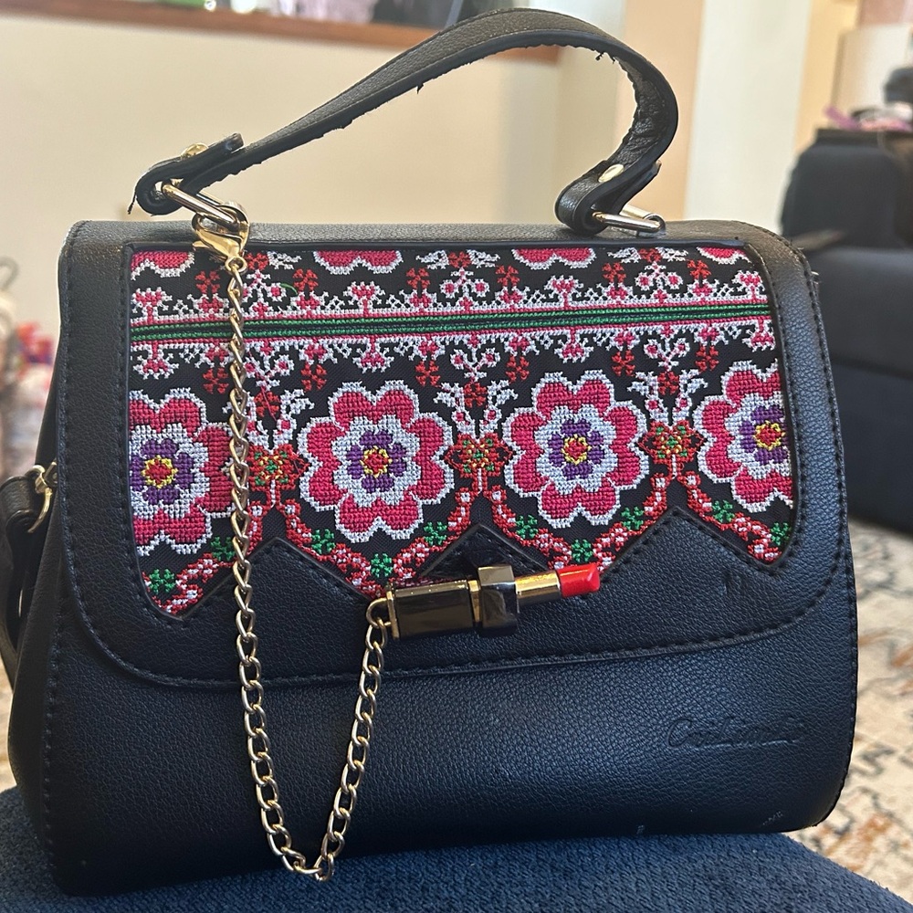 Embroidered Black Handbag